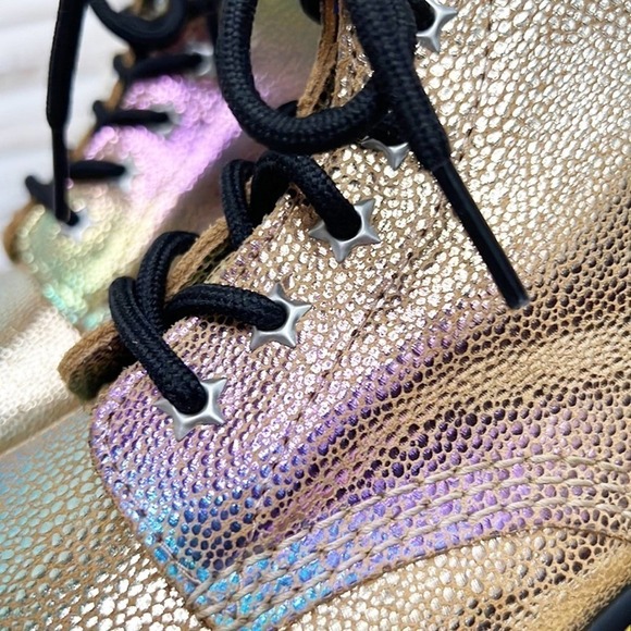DR. MARTENS l Gold Glitter Rainbow Ray 1460 Suede Lace Up Combat Boots Size 5 - Picture 6 of 12
